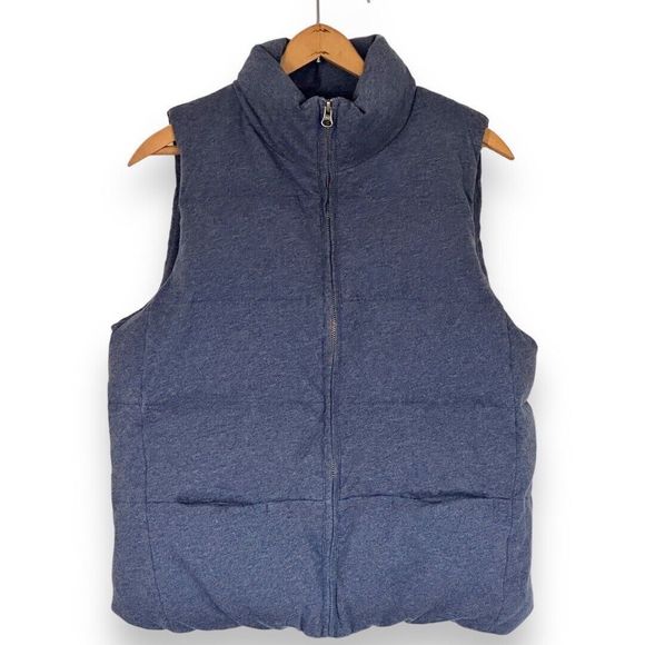 J Jill Women’s Small Blue Puffer Down Feathers Filled Zipper Front Vest Cotton - Picture 1 of 7